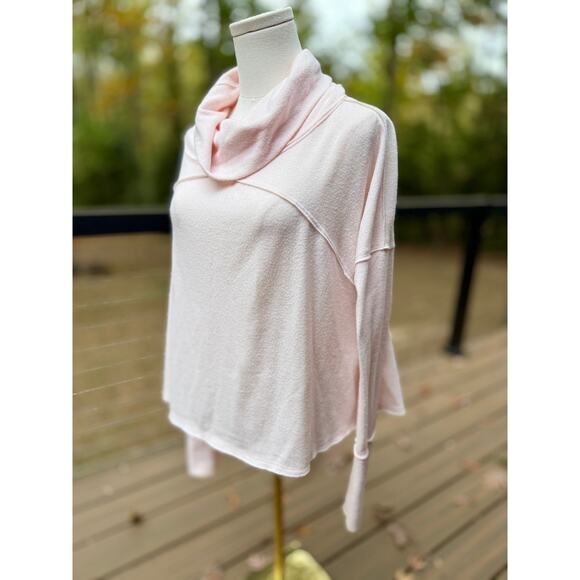 We The Free Cozy Time Light Pink Funnel Neck Pullover Sweatshirt XS Relaxed - Picture 6 of 9